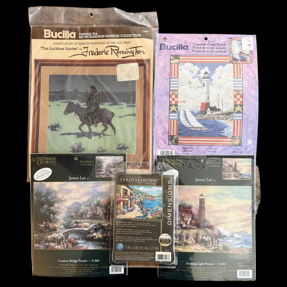 Lot of 5 Cross Stitch Kits Bucilla Dimensions Kincade Landscape Lighthouse NOS
